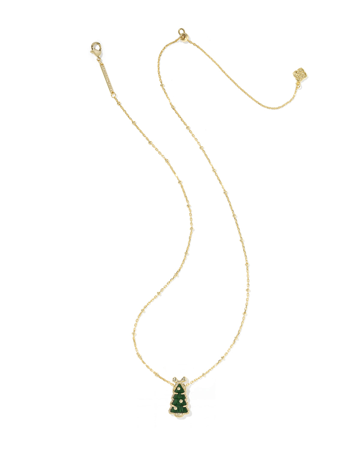 Holiday Bow Tree Gold Short Pendant Necklace in Green Quartzite