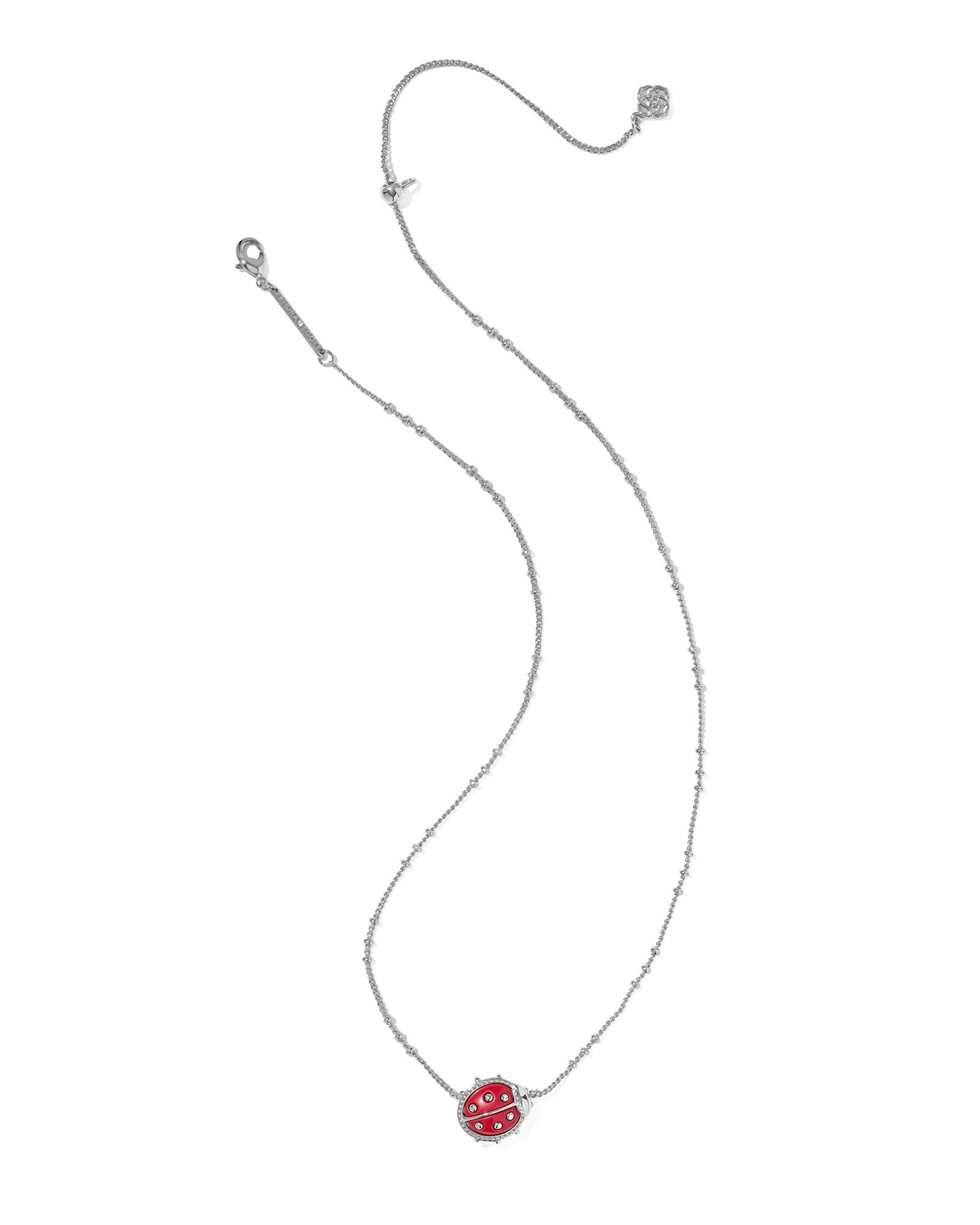 Ladybug Silver Short Pendant Necklace in Red Vermillion Magnesite