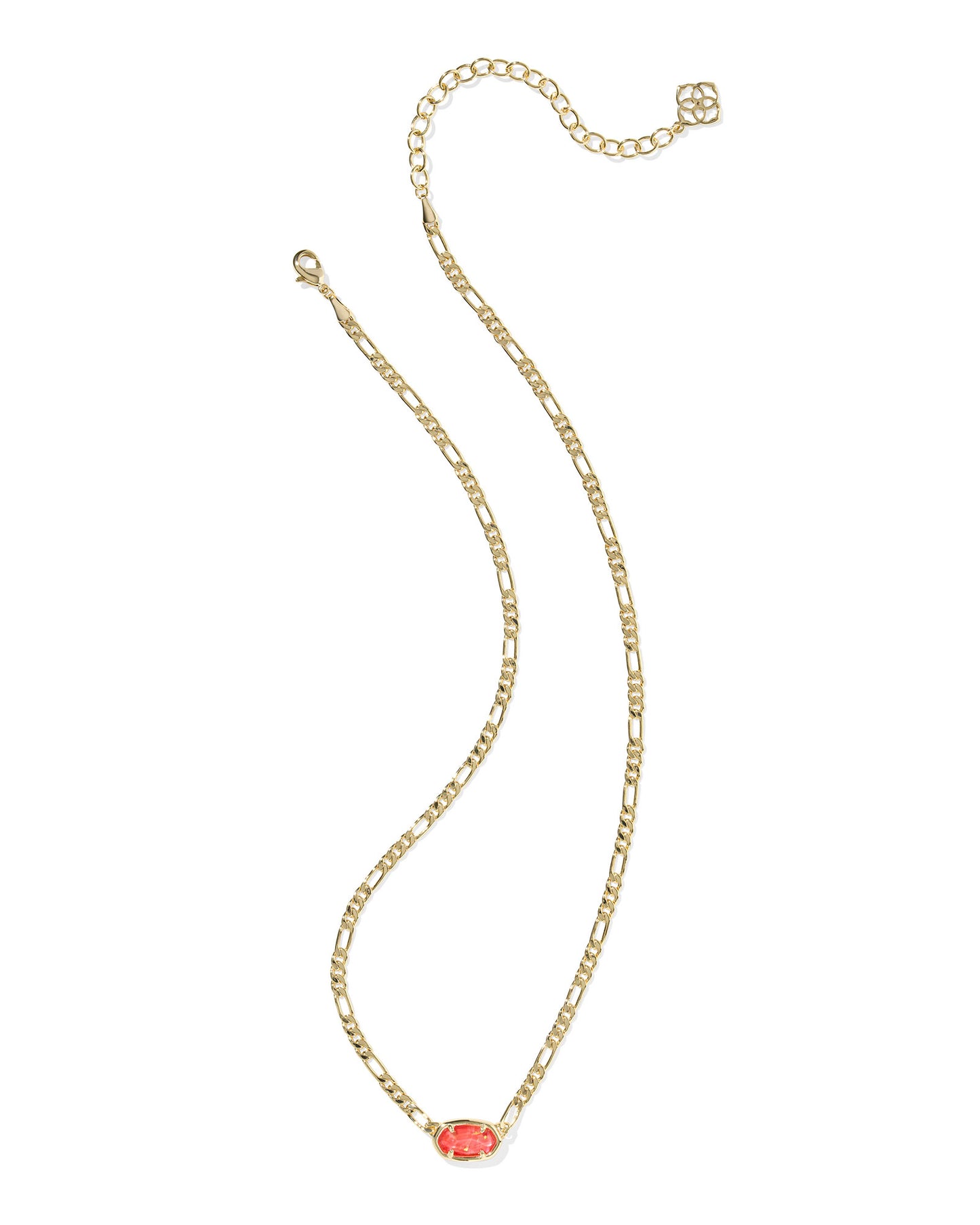 Elisa Gold Papaya Iridescent Mother of Pearl Figaro Chain Short Pendant Necklace