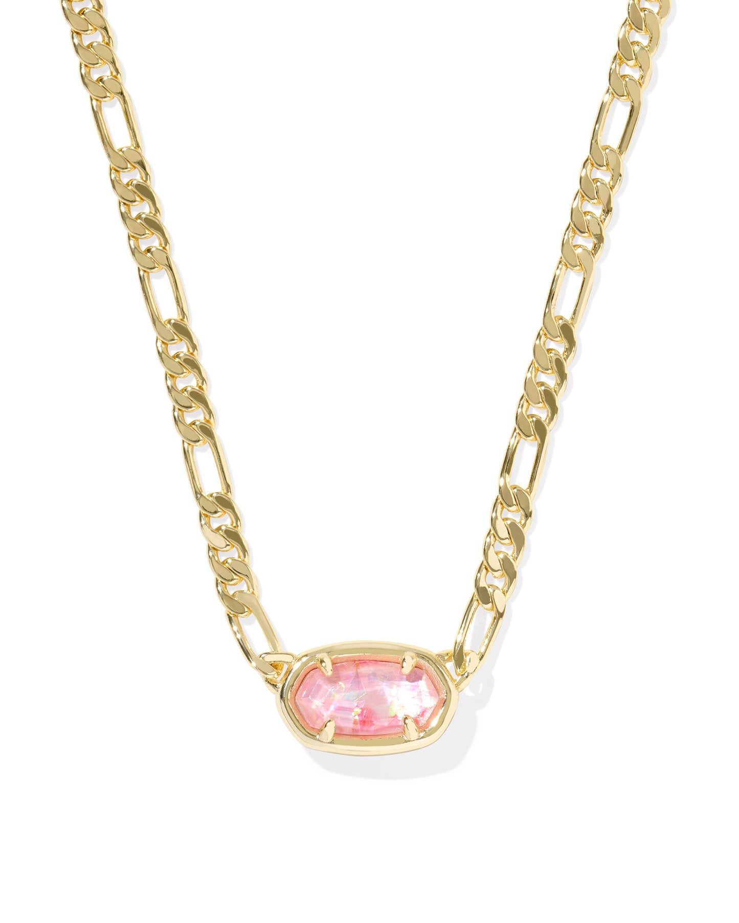 Elisa Gold Pink Iridescent Mother of Pearl Figaro Chain Short Pendant Necklace