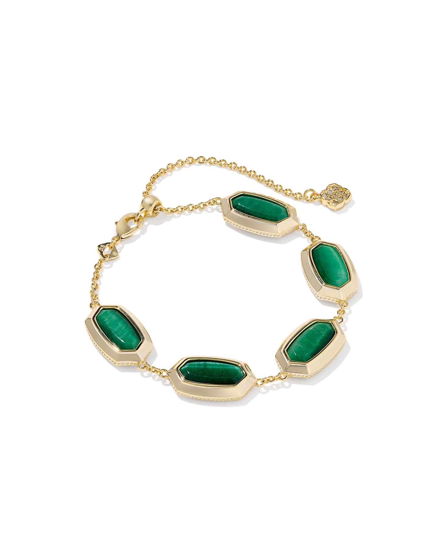 Elaina Bezel Gold Delicate Chain Bracelet in Green Tigers Eye