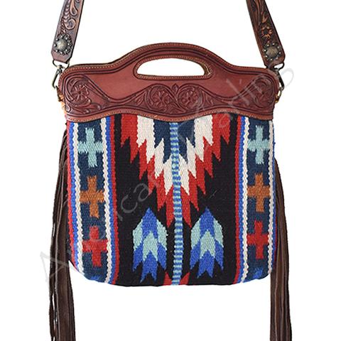American Darling - Saddle Blanket Purse with Embossed Leather Straps and Fringe