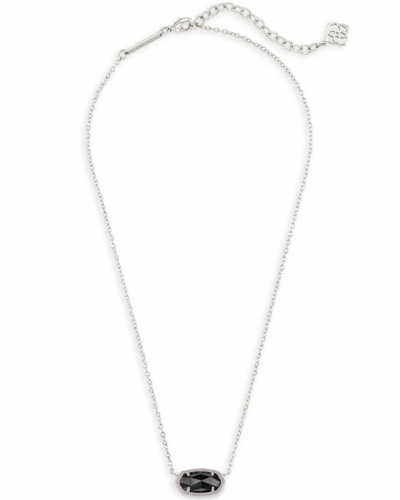 Elisa Silver Pendant Necklace in Black Opaque Glass