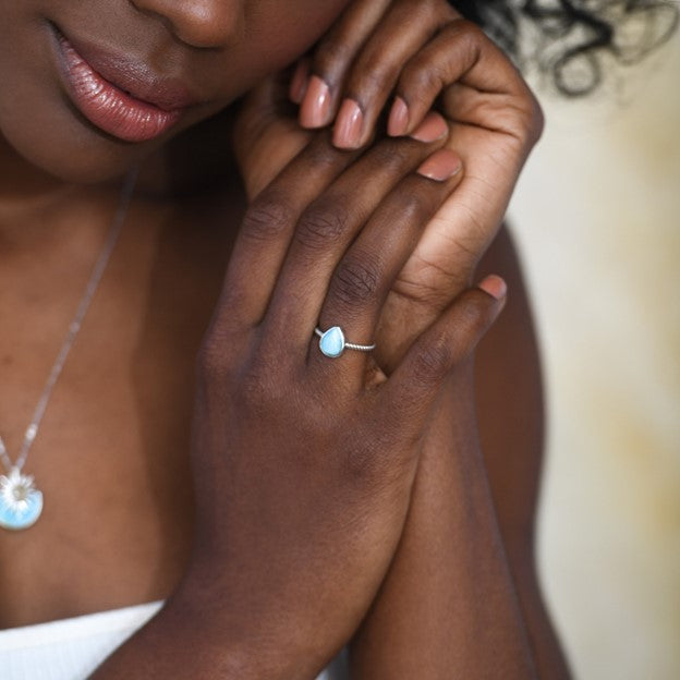 Rope Stacker Ring - Pear - Larimar