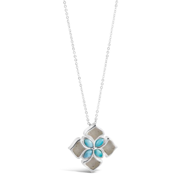 Boho Bloom Necklace - Larimar and Sand