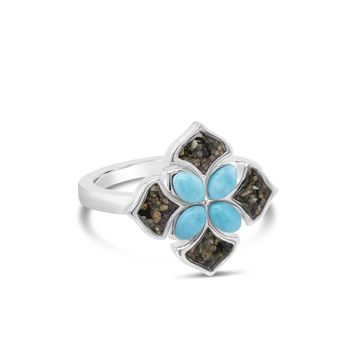 Boho Bloom Ring Larimar and Sand