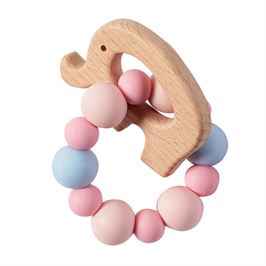 PINK ELEPHANT WOOD & SILICONE TEETHER