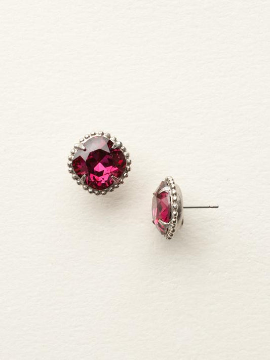 Fuchsia Cushion-Cut Solitaire Stud Earrings Antique Silver-tone finish