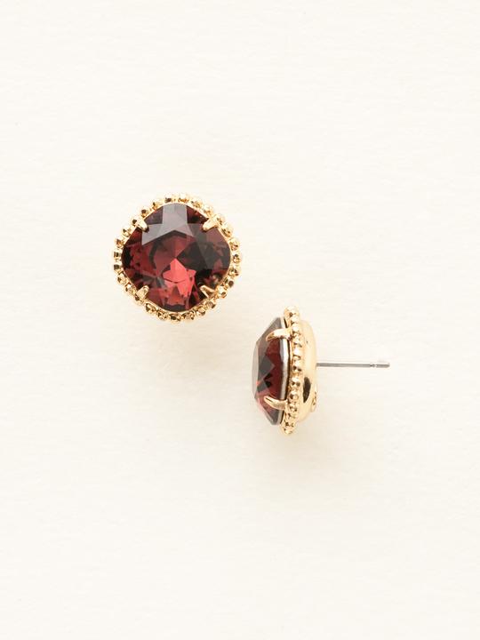 Burgundy Cushion-Cut Solitaire Stud Earrings