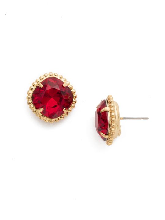 Siam Cushion-Cut Solitaire Stud Earrings Bright Gold