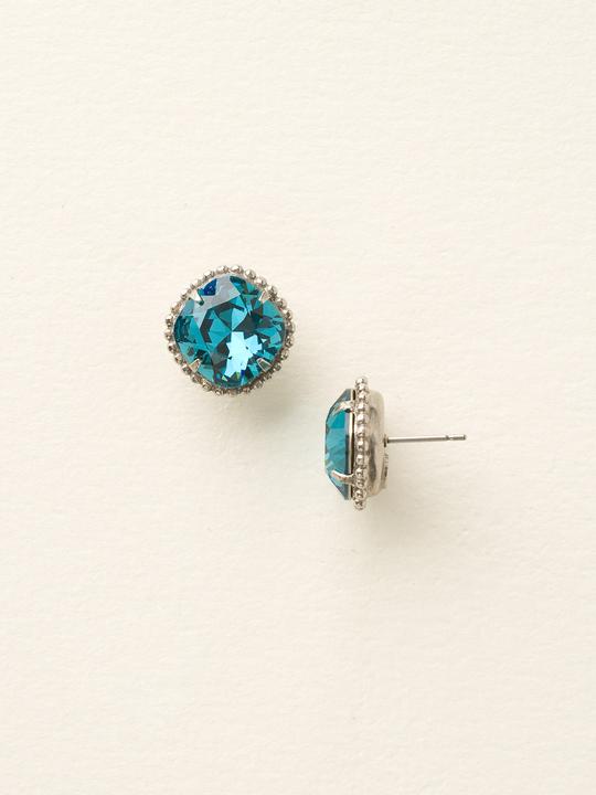 Blue Topaz Cushion-Cut Solitaire Stud Earrings Antique Silver