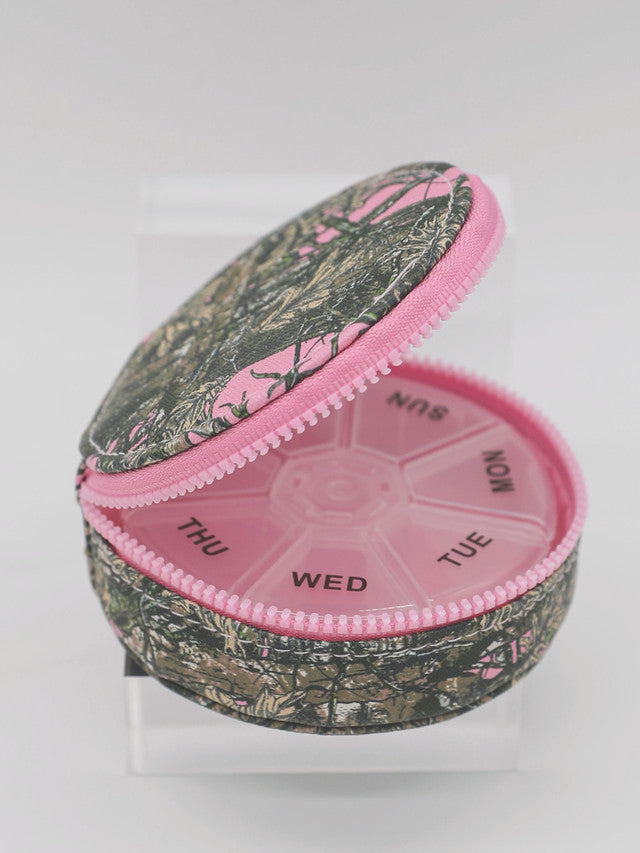Pink Camo Patterned Pill Case