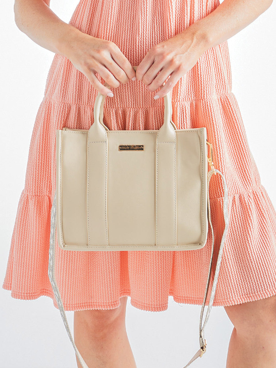 Cream Leather Crossbody Tote