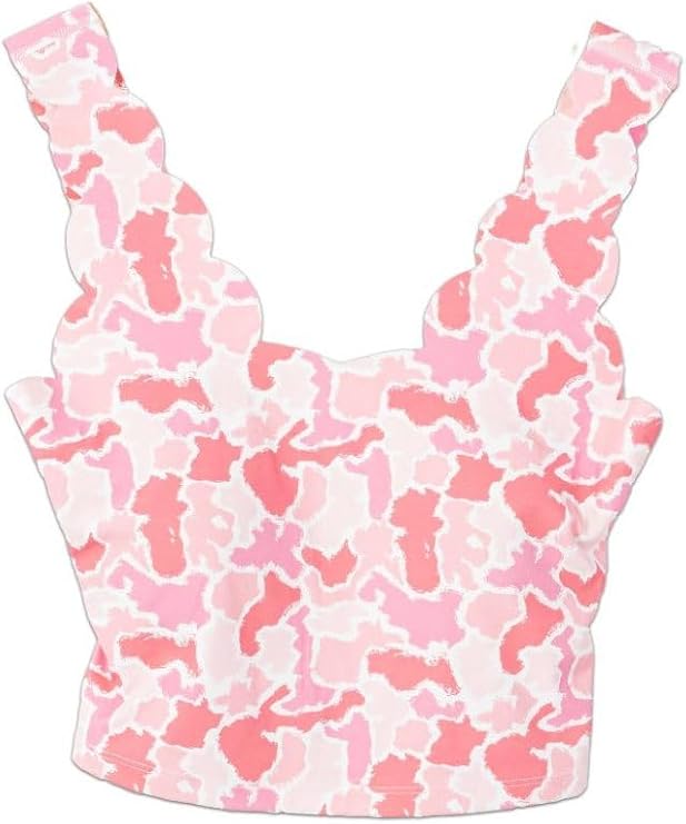 Scallop V Neck Sports Bra - Pink Camo