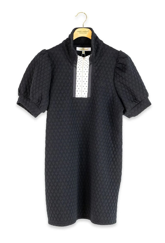 Zip Quilted Dress - Black/Dots