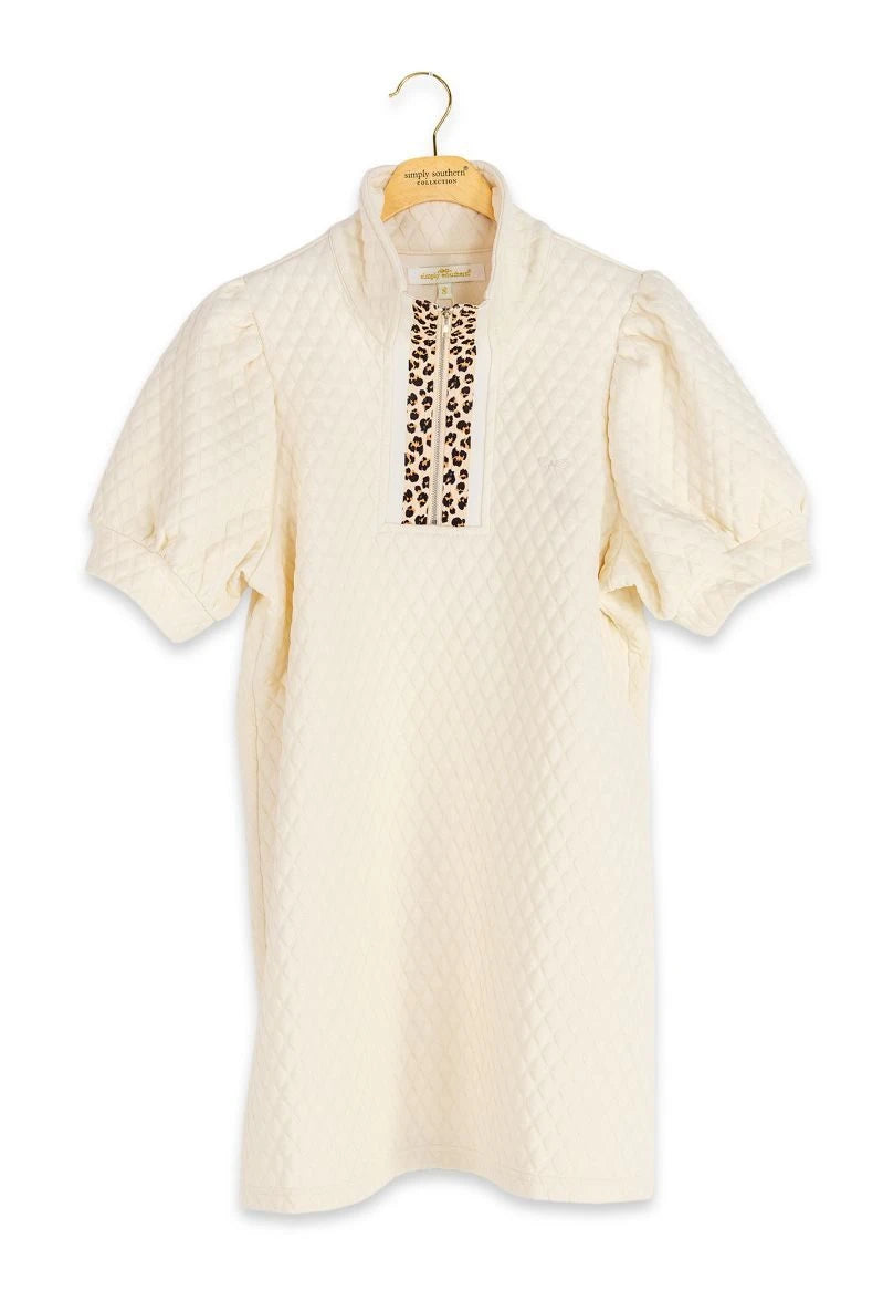 Zip Quilted Dress - Cream/Leopard