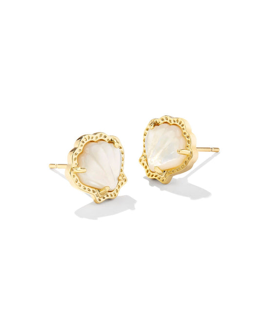 Brynne Gold Shell Stud Earrings in Ivory Mother of Pearl