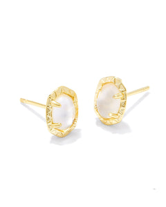 Daphne Gold Stud Earrings in Ivory Mother of Pearl