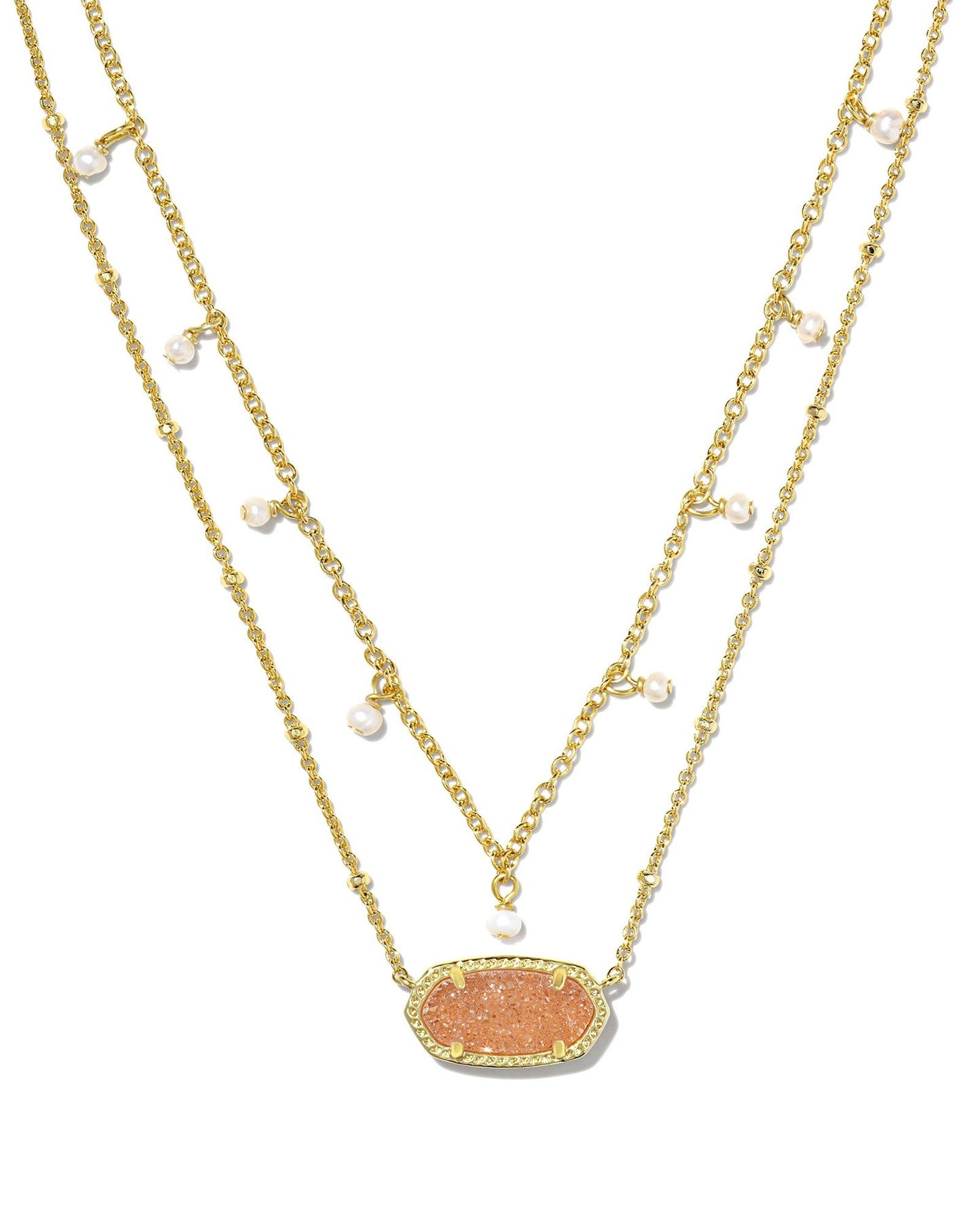 Elisa Gold Pearl Multi Strand Necklace in Sand Drusy