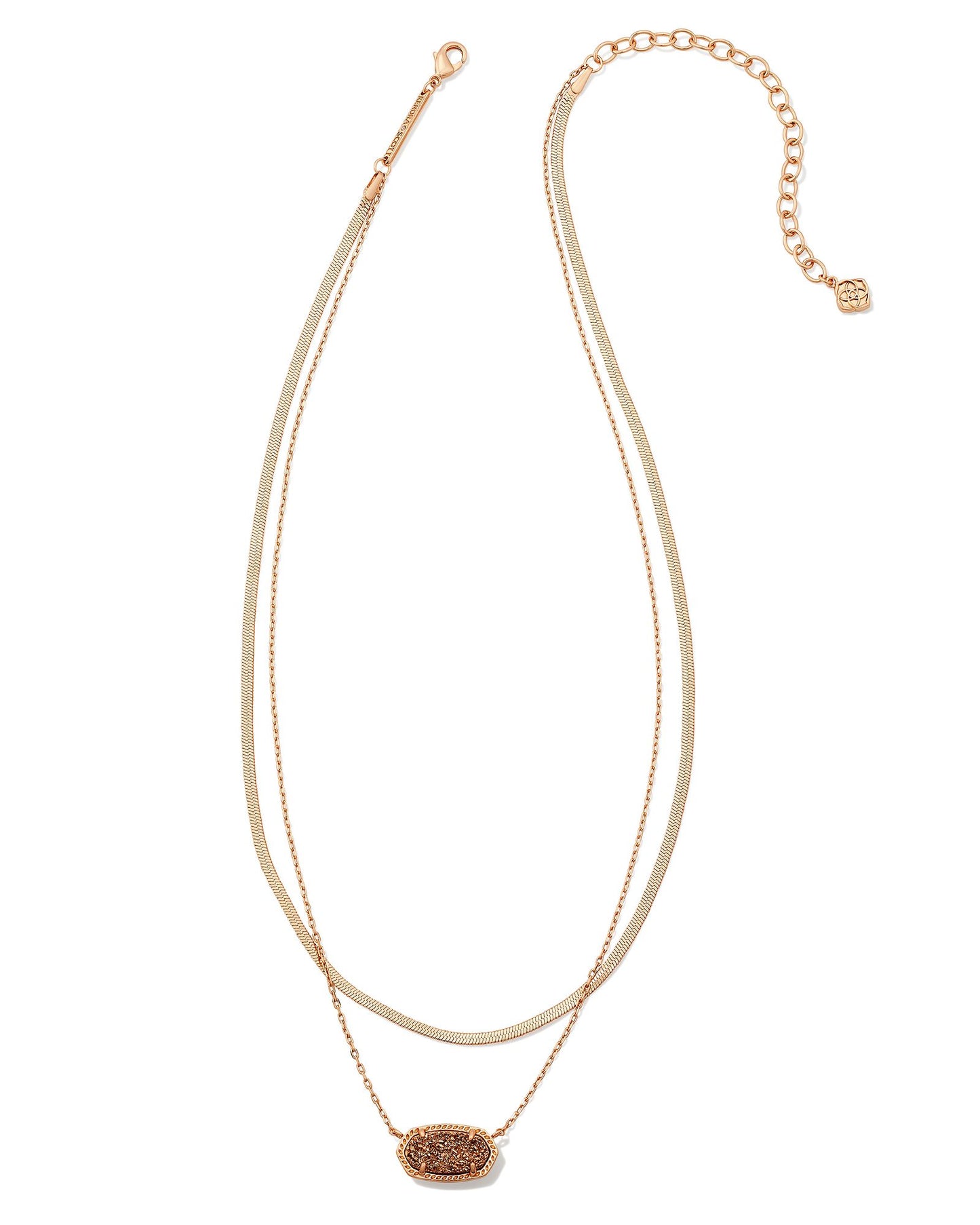 Elisa Rose Gold herringbone Multistrand Necklace in Rose Gold Drusy