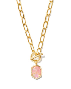 Daphne Gold Link Chain Necklace in Light Pink Iridescent Abalone