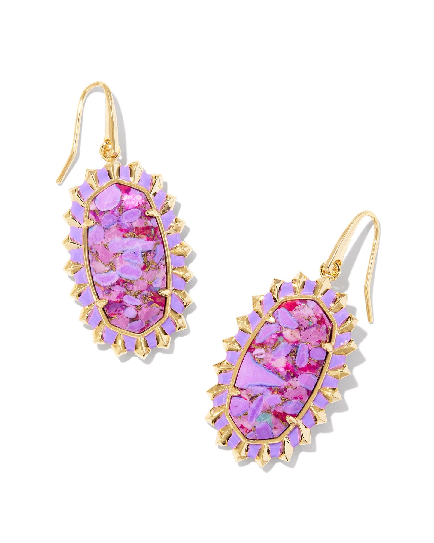 Dani Gold Color Burst Frame Drop Earrings in Bronze Veined Violet Magnesite