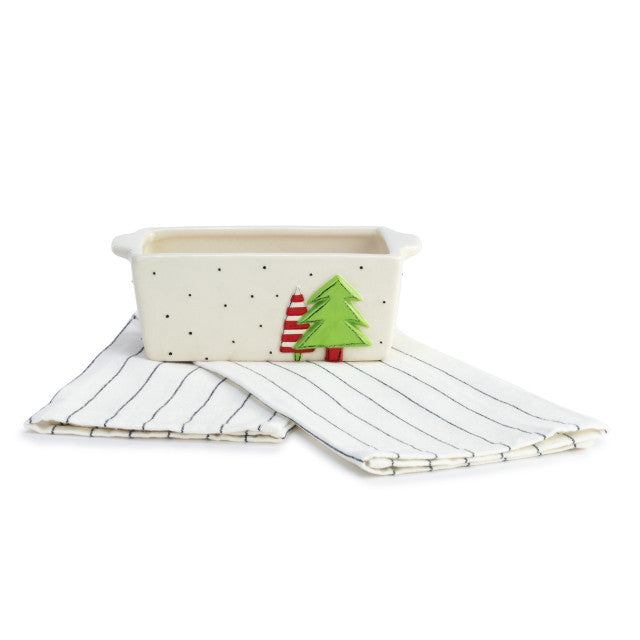 Mini Loaf Pan with Towel Set - Holiday Trees