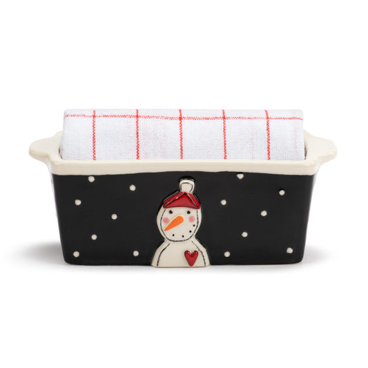 Mini Loaf Pan with Towel Set - Evening Snowman