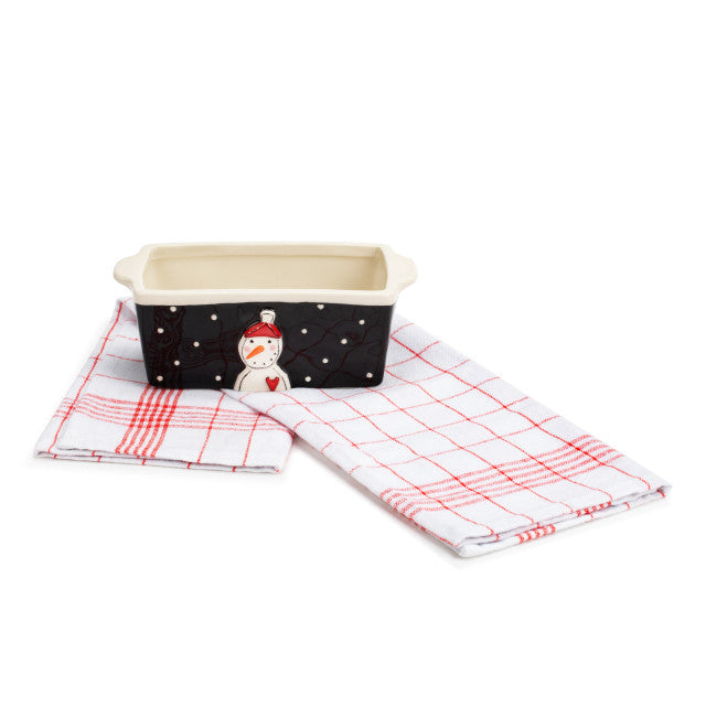 Mini Loaf Pan with Towel Set - Evening Snowman