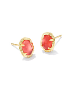 Daphne Gold Stud Earrings in Coral Pink Mother of Pearl