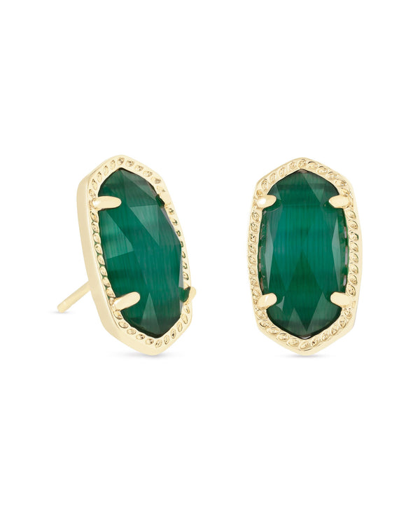 Ellie Gold Stud Earrings in Emerald Cats Eye
