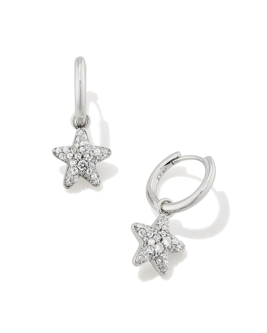 Jae Silver Star Pave Huggie Earrings in White Crystal