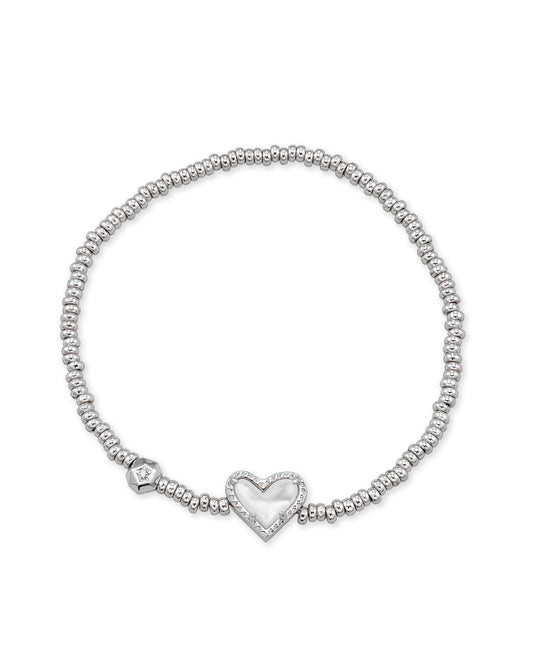 Ari Heart Silver Stretch Bracelet in Ivory Mother-of-Pearl