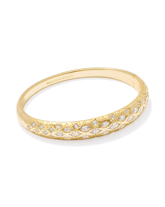 Holland Gold Bangle Bracelet in White Crystal