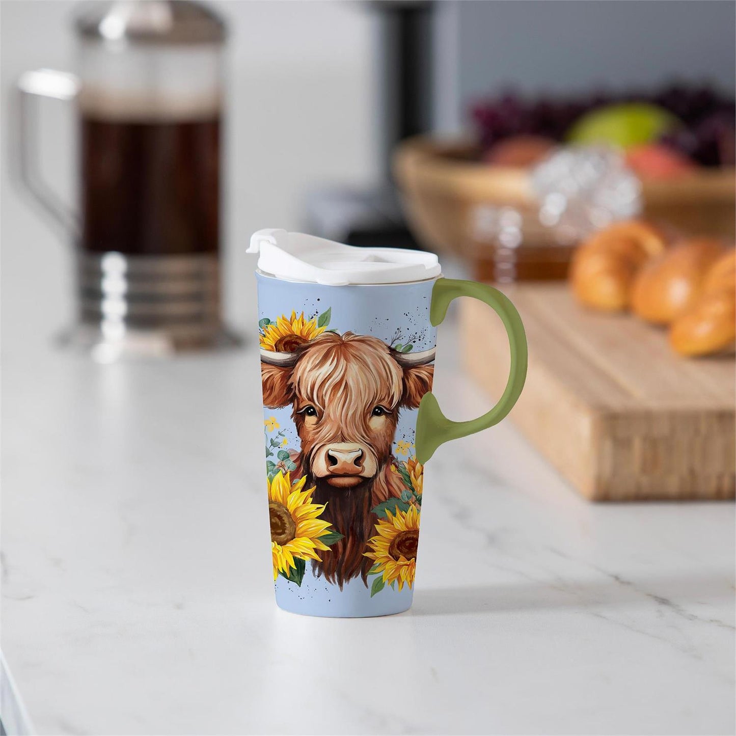 Harvest Blossom Highland Cow and Sunflowers Ceramic Perfect Cup (17oz)