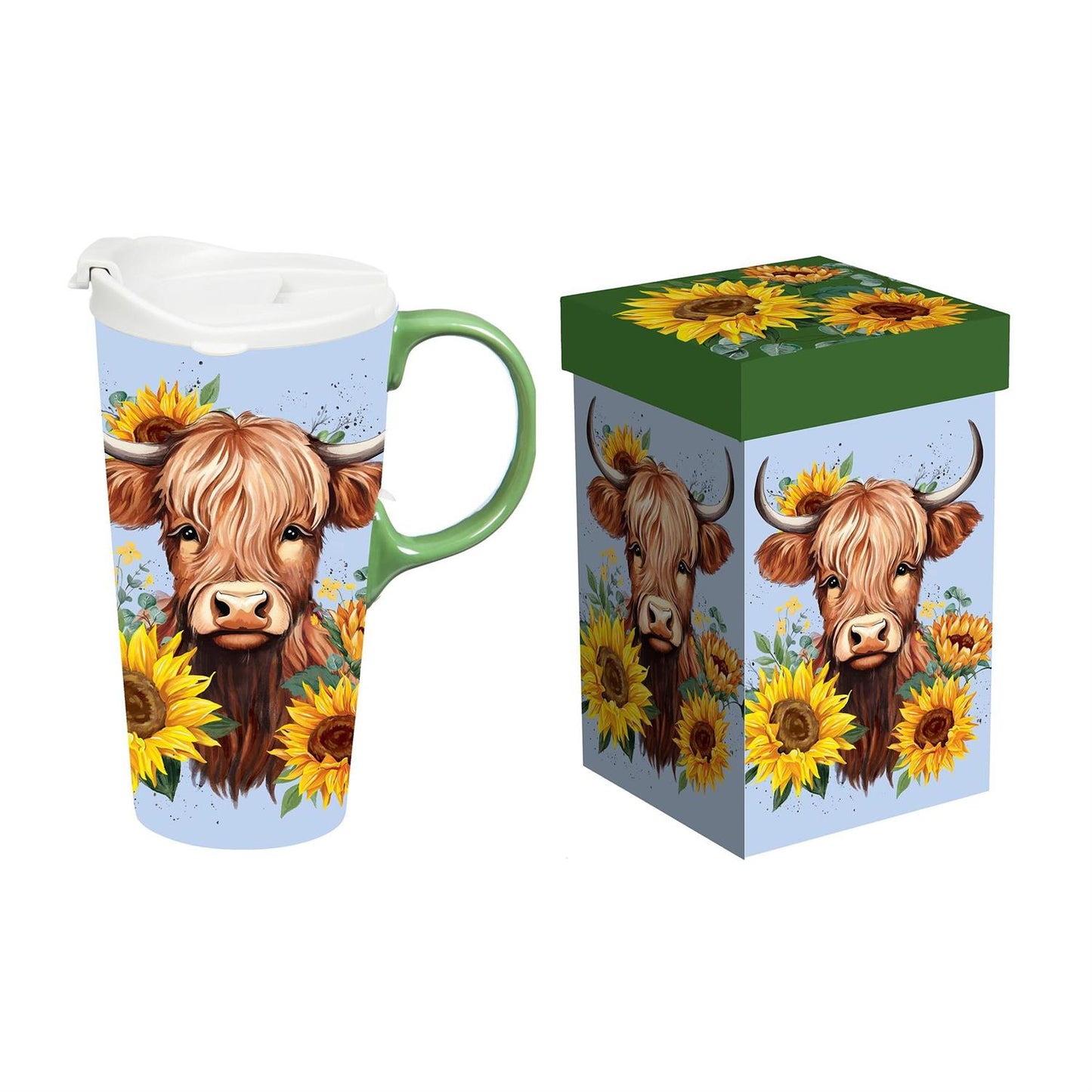 Harvest Blossom Highland Cow and Sunflowers Ceramic Perfect Cup (17oz)