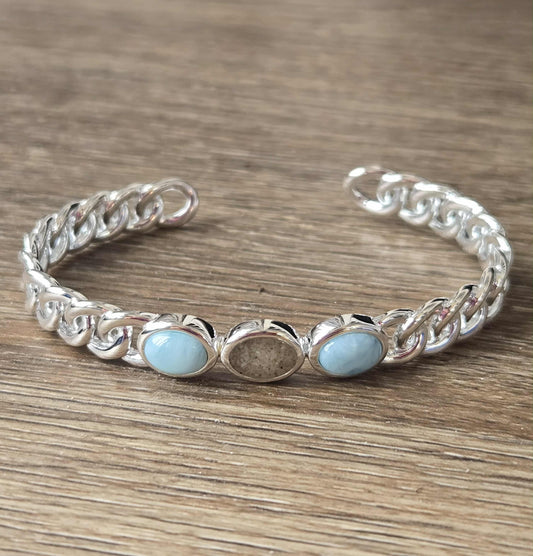 Milan Cuff Bracelet - Larimar & Sand