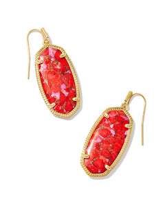 Elle Drop Gold Earrings in Bronze Veined Red and Fuchsia Magnesite