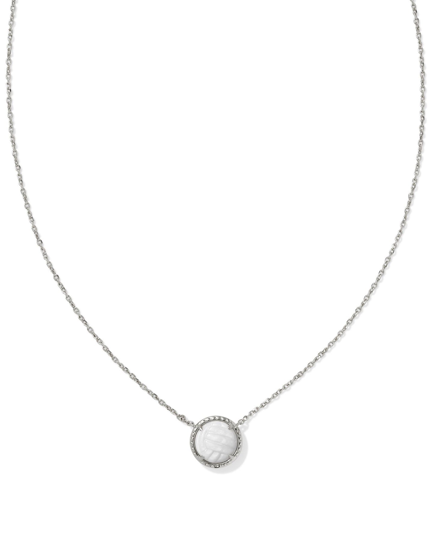 Volleyball Silver Short Pendant Necklace in White Mother-of-Pearl