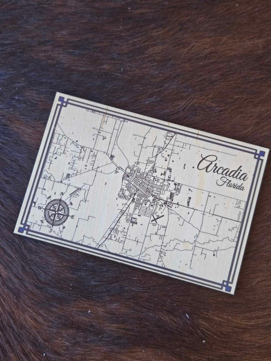 Arcadia Map Wood Burned Postcard