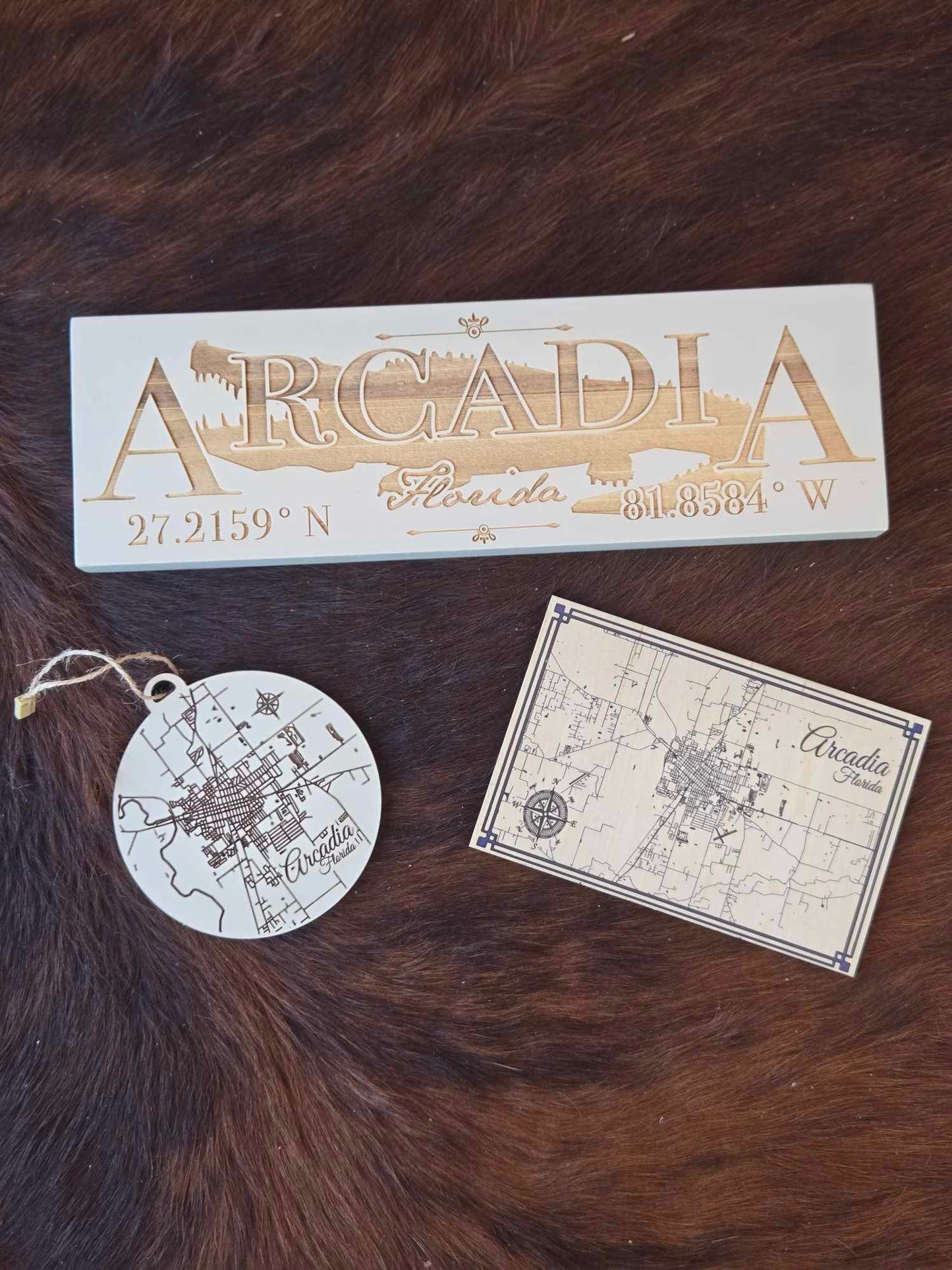 Arcadia Map Wood Burned Postcard