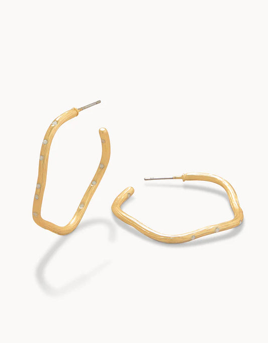 Sand Bar Wave Hoop Earrings 32mm White Opal