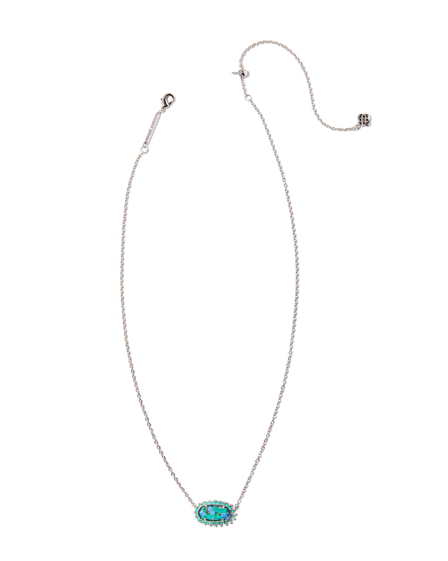 Elisa Silver Color Burst Frame Short Pendant Necklace in Bronze Veined Aqua Magnesite