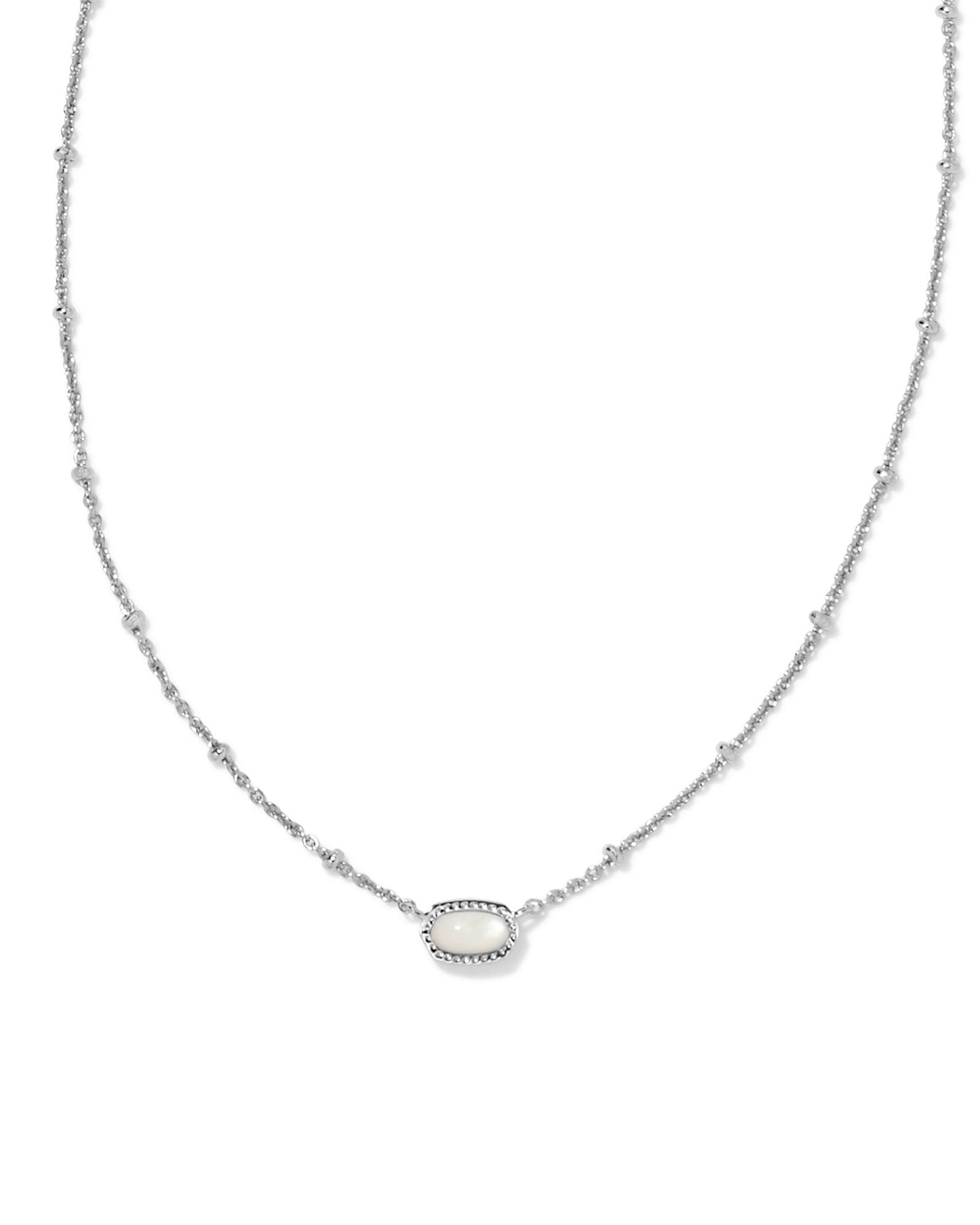 Mini Elisa Silver Satellite Short Pendant Necklace in Ivory Mother of Pearl