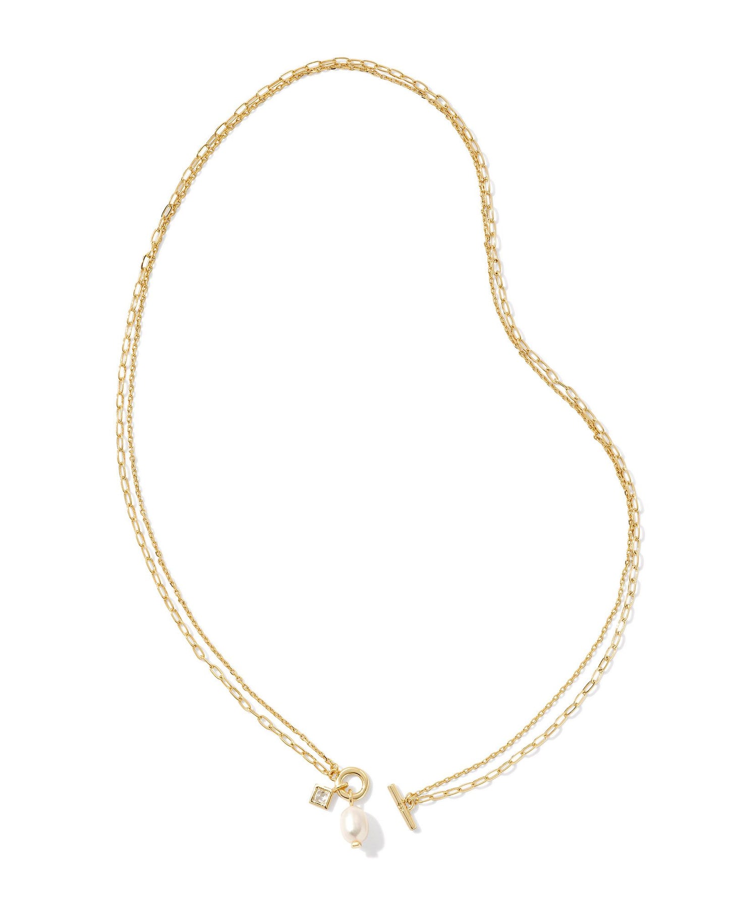 Eve Gold Chain Multi Strand Necklace in White Pearl