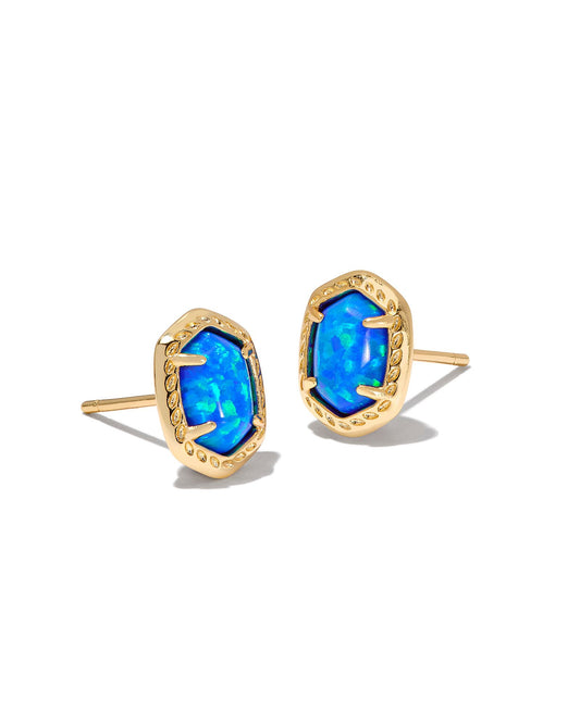 Daphne Gold Framed Stud Earrings in Bright Blue Kyocera Opal