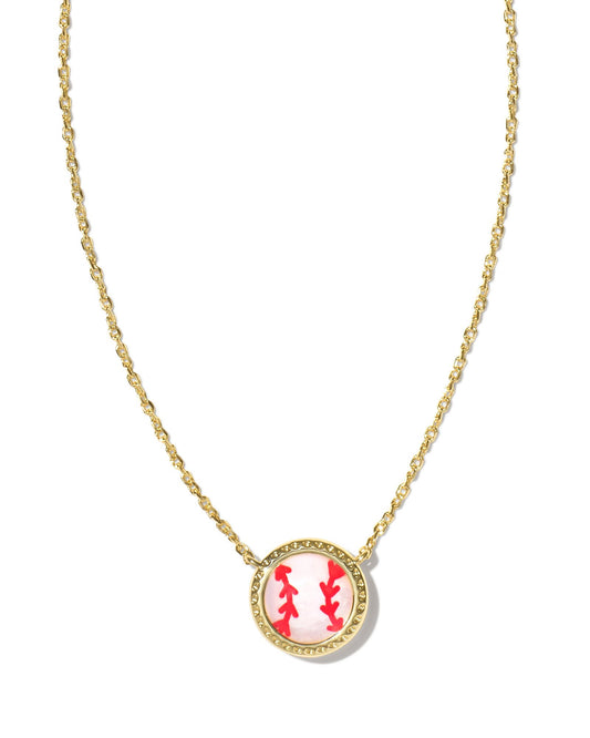 Baseball Gold Short Pendant Necklace in Ivory Mother of Pearl