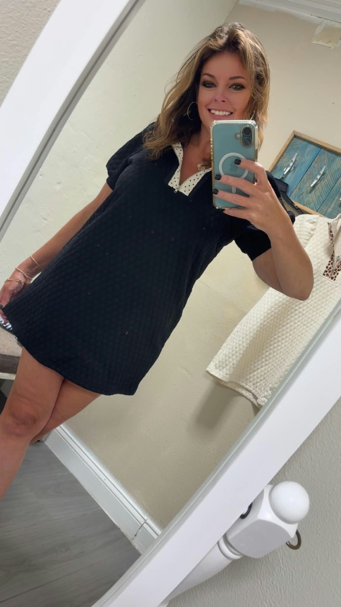 Zip Quilted Dress - Black/Dots