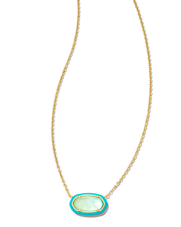 Elisa Gold Enamel Frame Necklace in Sea Green Ombre Illusion