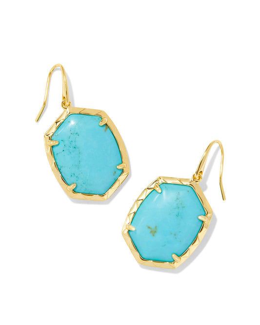 Daphne Gold Drop Earrings in Variegated Turquoise Magnesite